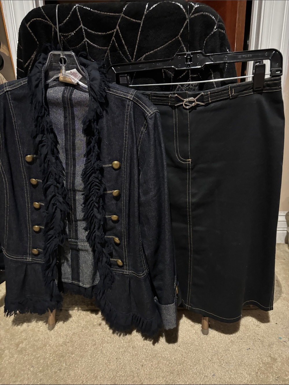 Ruby Rd. Black Denim Pencil Skirt with Denim Jacket.